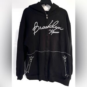 Vintage Y2K Brooklyn Xpress Hoodie Black Full Zip Grunge Sweatshirt
